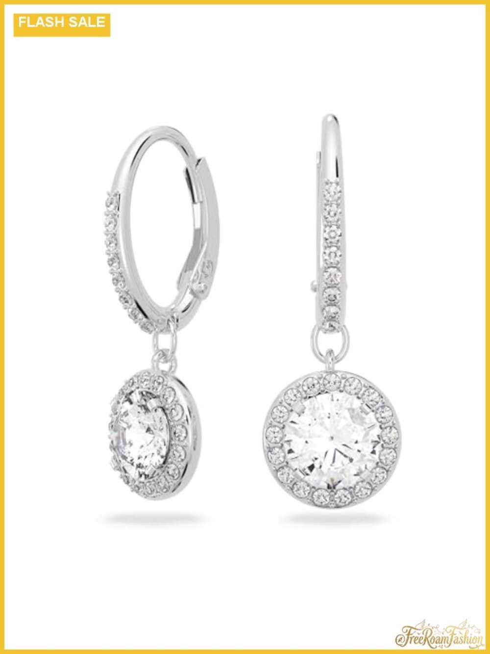 Crystal Drop Dangle Earrings Rhodium Plated Pierced Hinge Closure